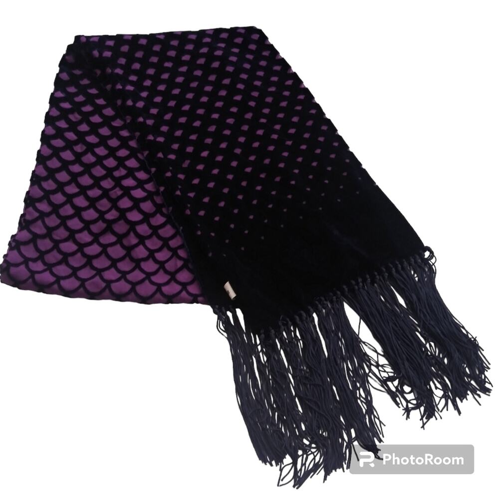 Kenneth Cole Purple Blue Silk Rayon Mermaid Fringe Scarf